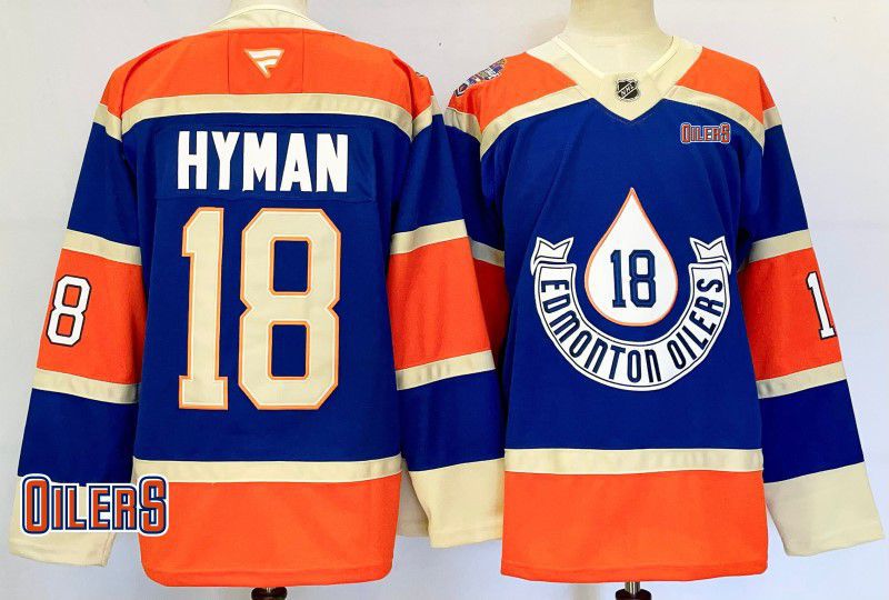 Men Edmonton Oilers #18 Hyman Blue Fanatics 2025 NHL Jersey style 4